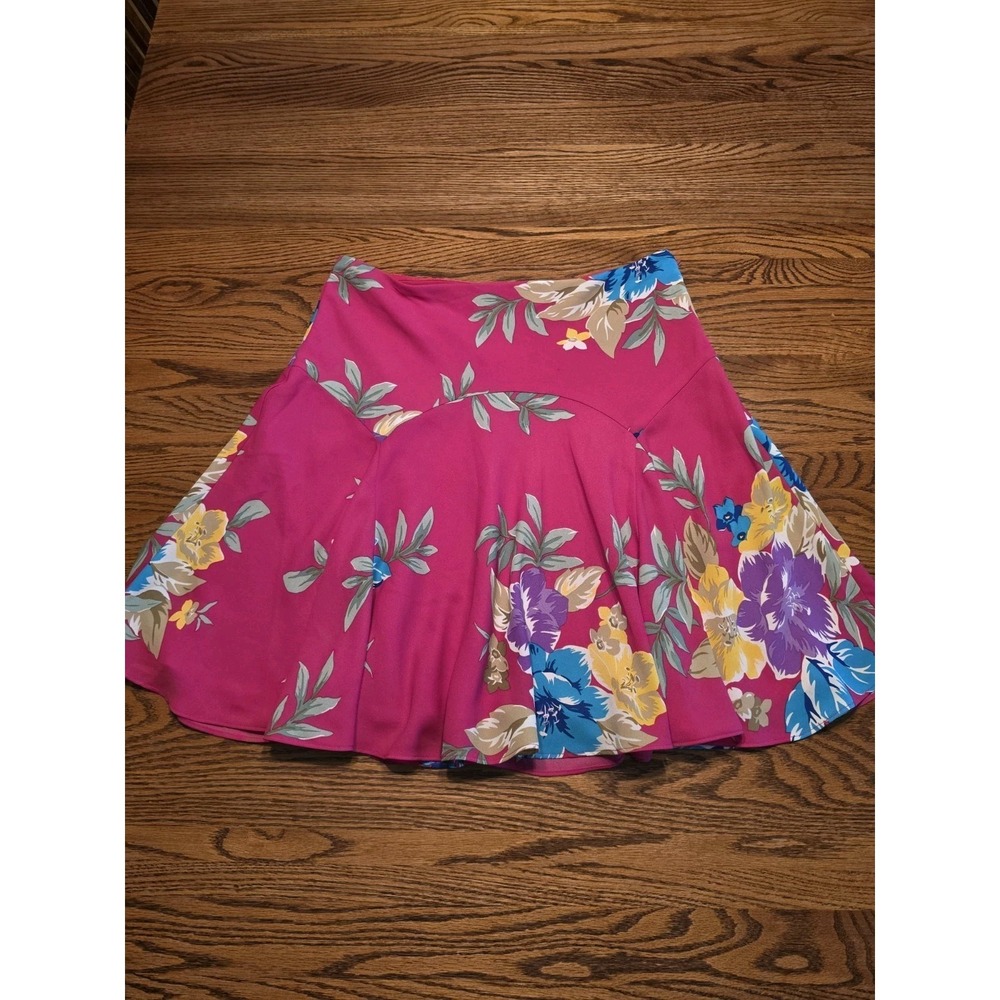 Lauren Ralph Lauren Georgette Floral Skirt Womens Size 6 Fuchsia Pink A-line - Picture 2 of 13